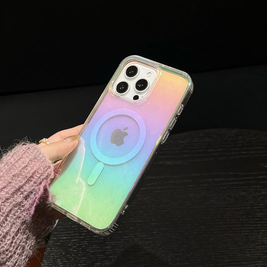 Gradient Colorful Glitter for Magsafe Case for Iphone 16 15 14 plus 13 12 11 Pro Max Magnetic Wireless Charge Hard Back Cover